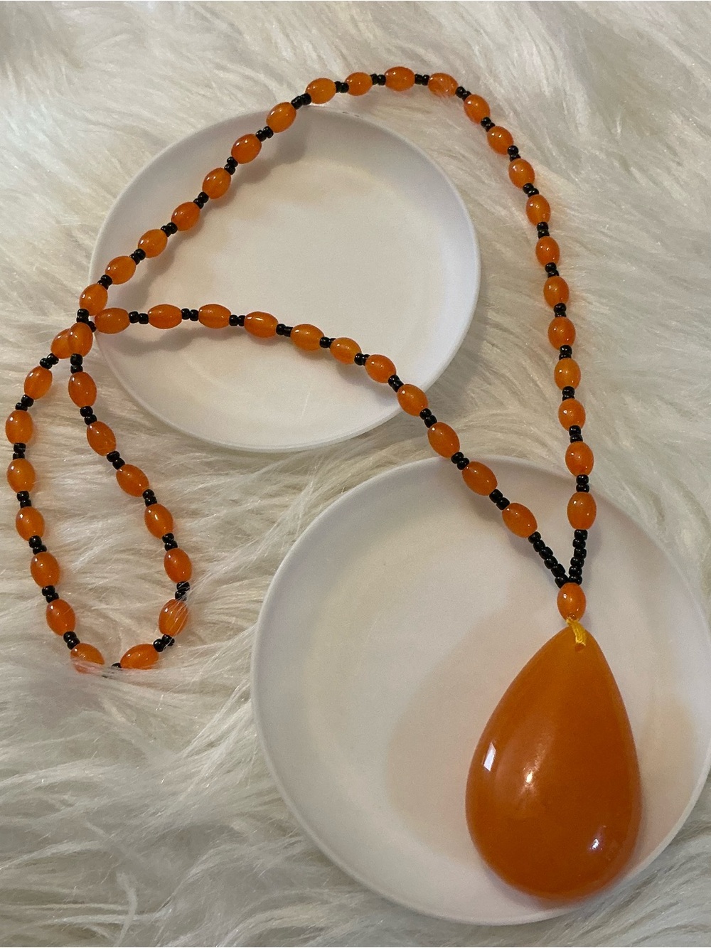 Orange/black large pendant statement necklace